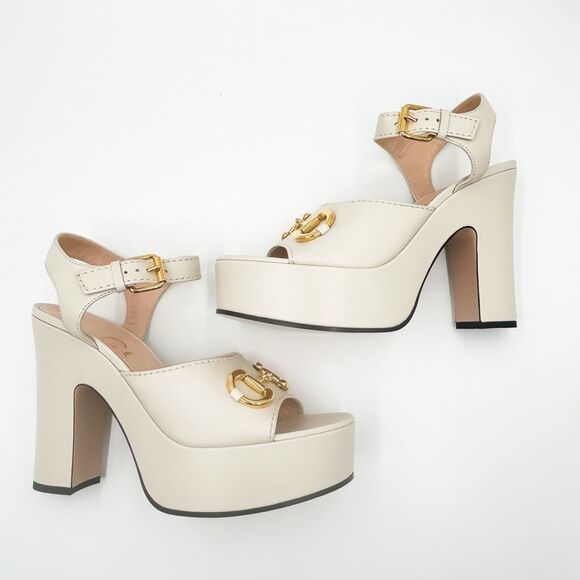 Gucci Baby Horsebit Platform Sandal Mystic White Heels New EU 41 US 11 - Picture 7 of 13